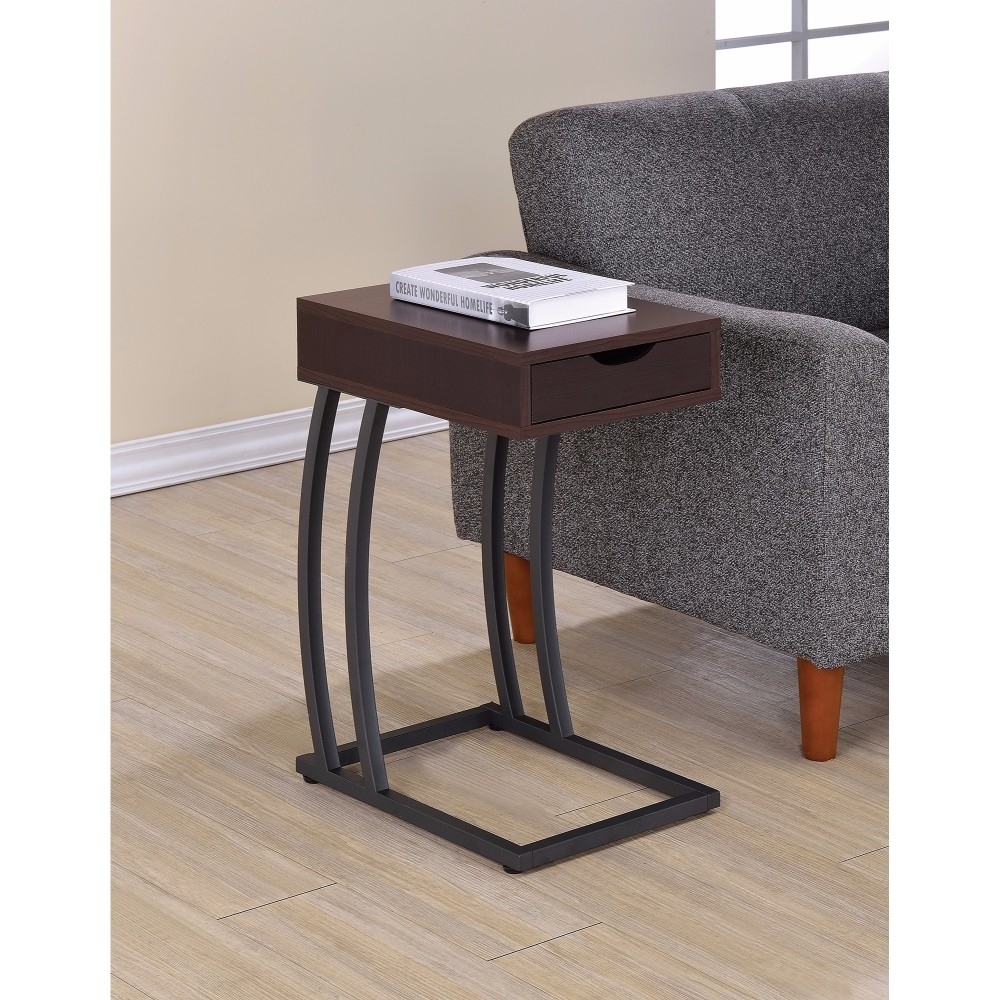 Stylish Accent Table With Storage Drawer And Outlet, Brown- Saltoro Sherpi