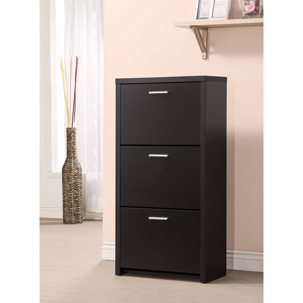 Sophisticated Wooden Shoe Cabinet With 3 Drawers, Black- Saltoro Sherpi