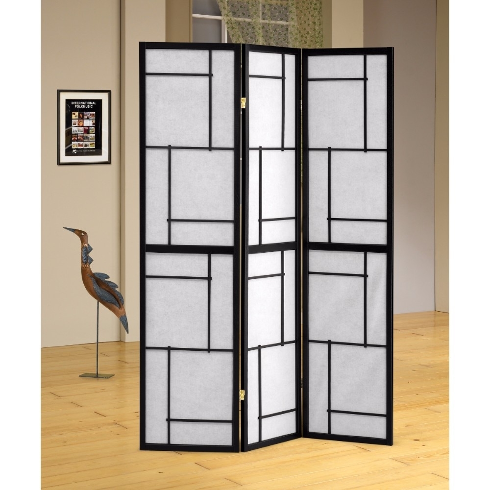 Stylish 3 Panel Wooden Folding Screen, Black- Saltoro Sherpi