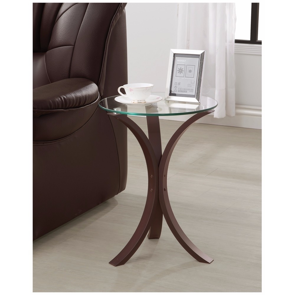 Contemporary Wood Accent Table, Tempered Glass Top, Brown, Clear- Saltoro Sherpi