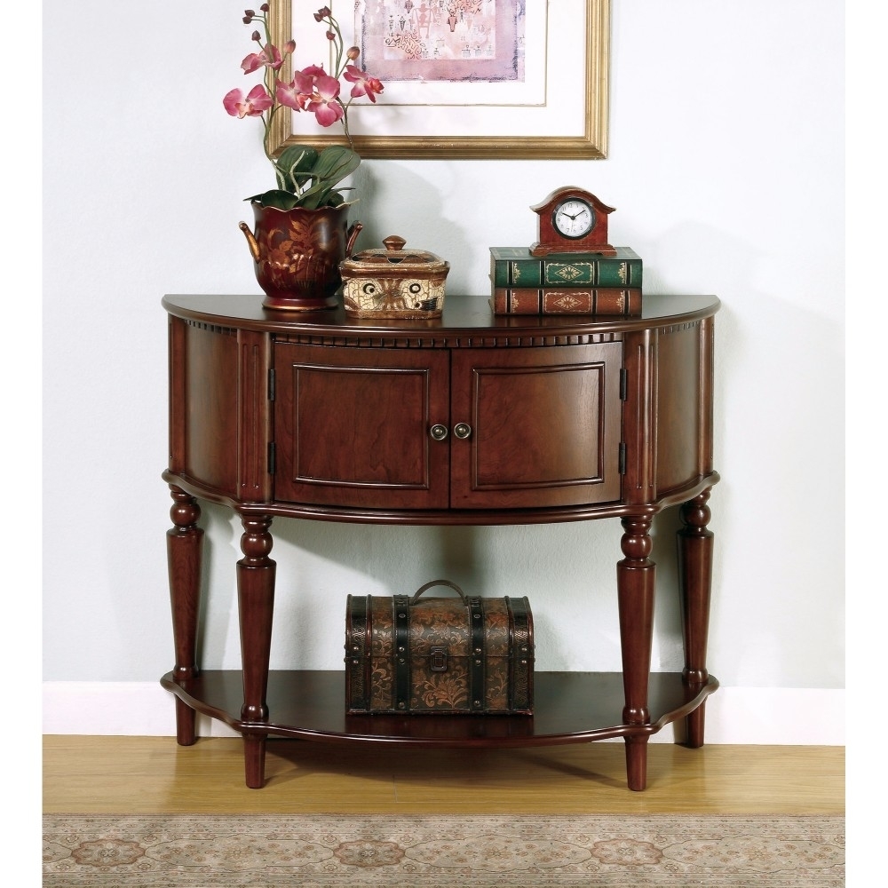 Brown Wooden Console Table With Curved Front & Inlay Shelf- Saltoro Sherpi