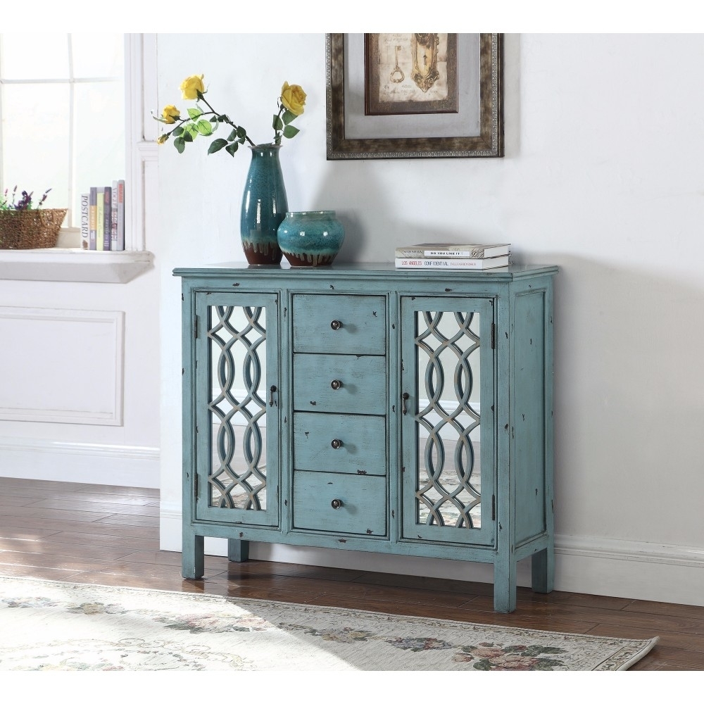 Traditional Wooden Accent Cabinet, Blue- Saltoro Sherpi