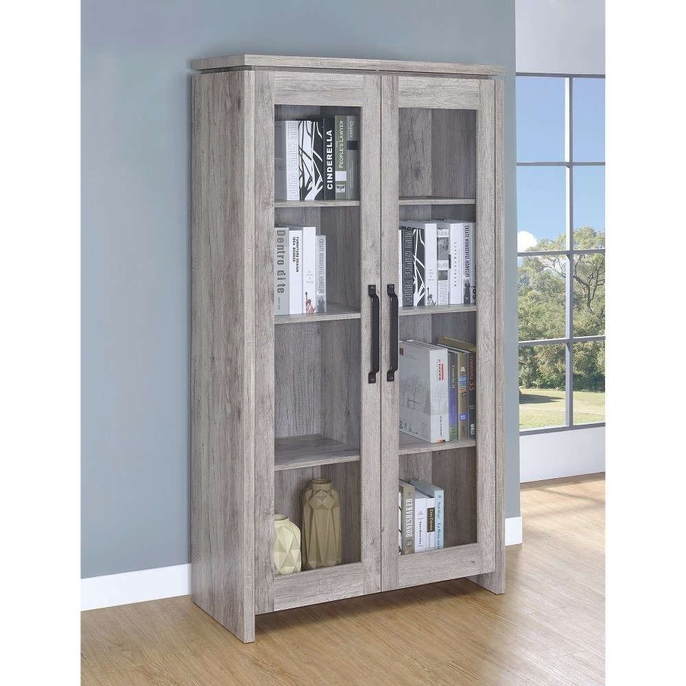 Spacious Wooden Curio Cabinet With Two Glass Doors, Gray- Saltoro Sherpi