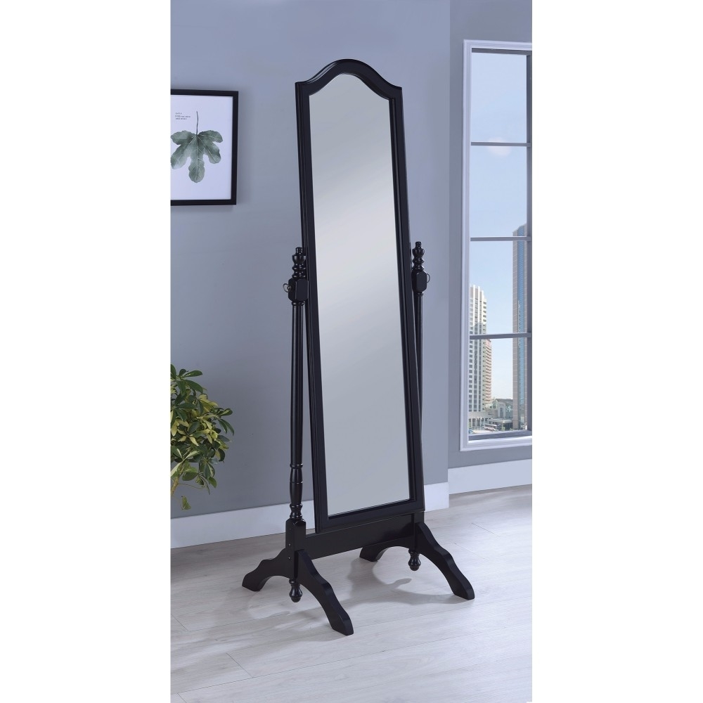 Artistically Charmed Cheval Mirror With Arched Top, Black- Saltoro Sherpi