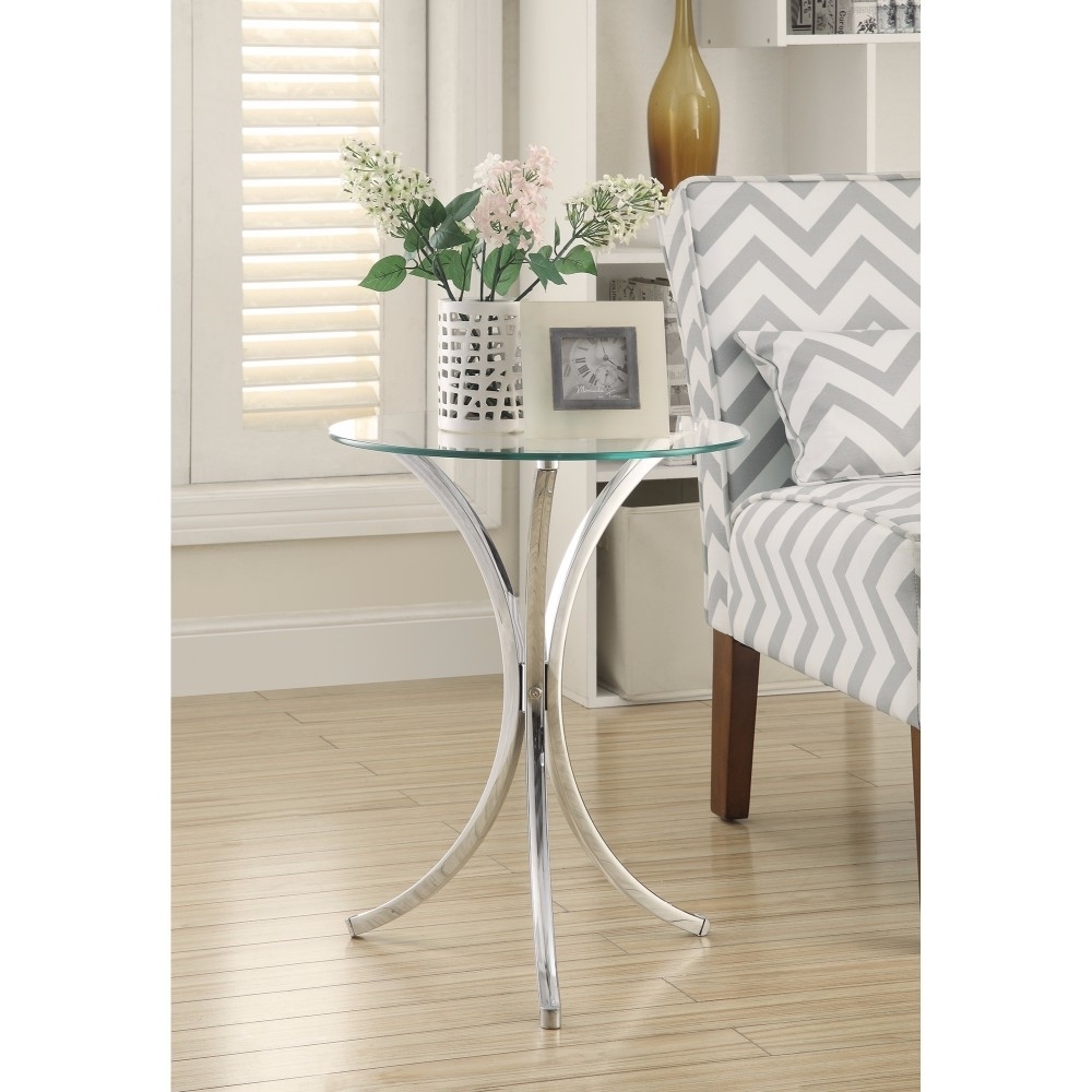 Modish Metal Accent Table With Glass Top,Silver And Clear- Saltoro Sherpi