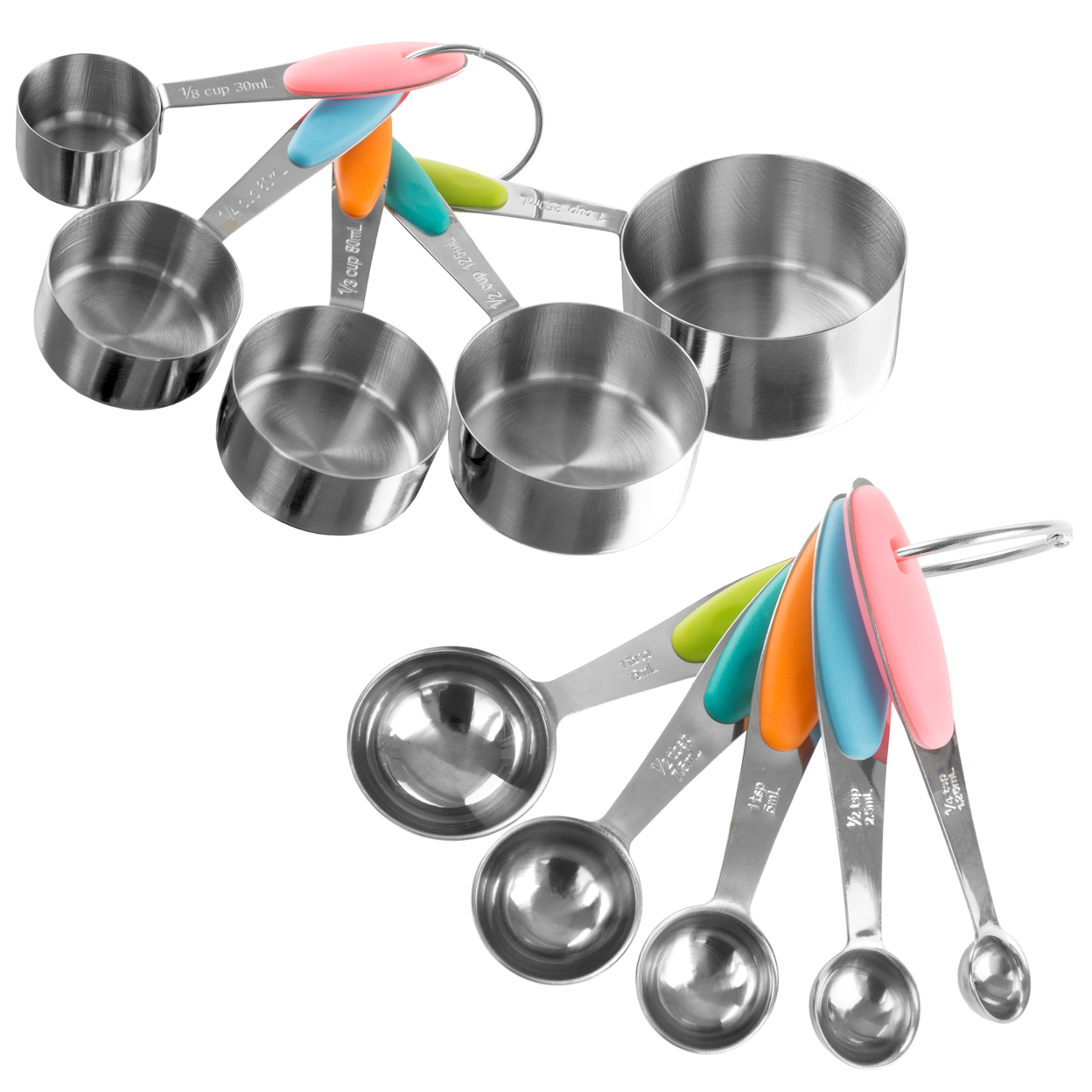Measuring Cups And Spoons Matching Set Stainless Steel Silicone Handles Cups TBSP And Metric