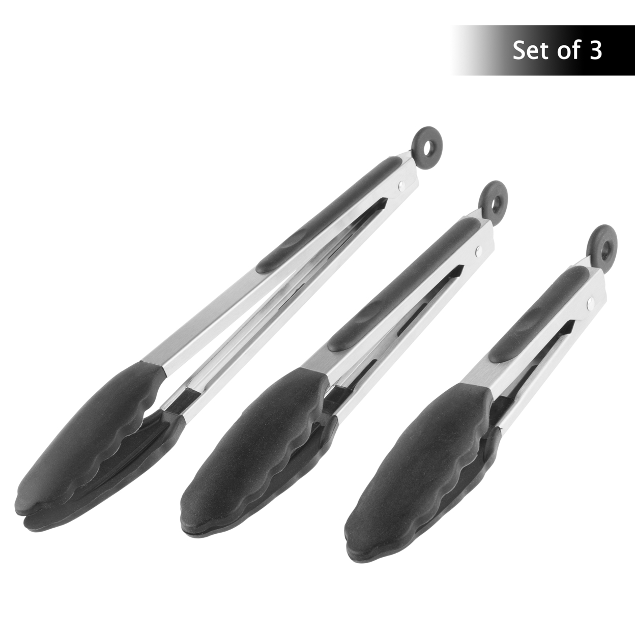 Set Of 3 Non Stick Stainless Steel Silicone Locking Tongs For Cooking BBQ Grill Salads