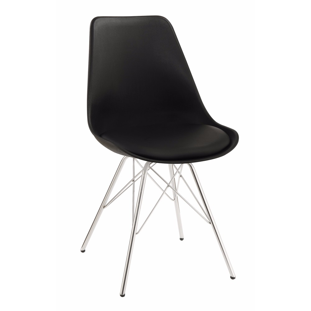 Contemporary Dining Chair With Chrome Legs, Black, Set Of 2- Saltoro Sherpi