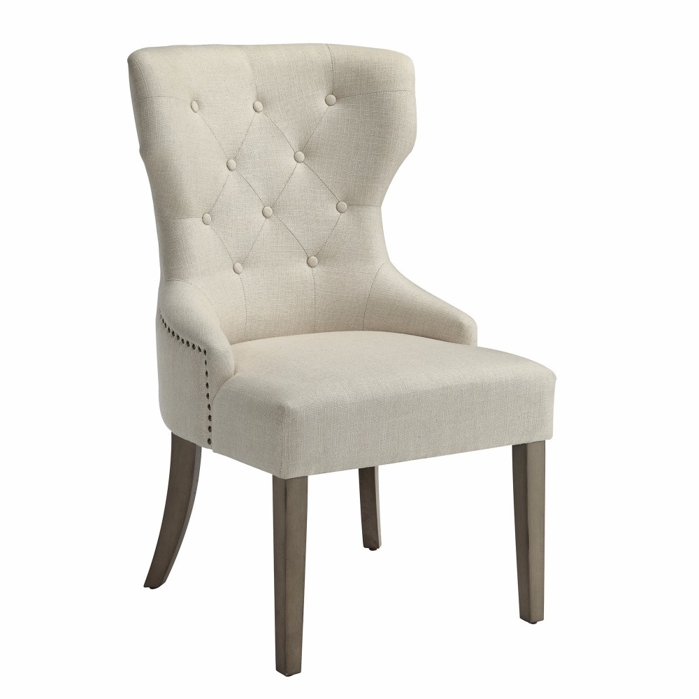 Luxurious And Comfy Button Tufted Dining Chair, Beige- Saltoro Sherpi