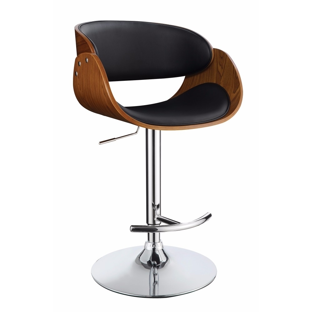 Contemporary Style Adjustable Bar Stool, Black And Brown- Saltoro Sherpi