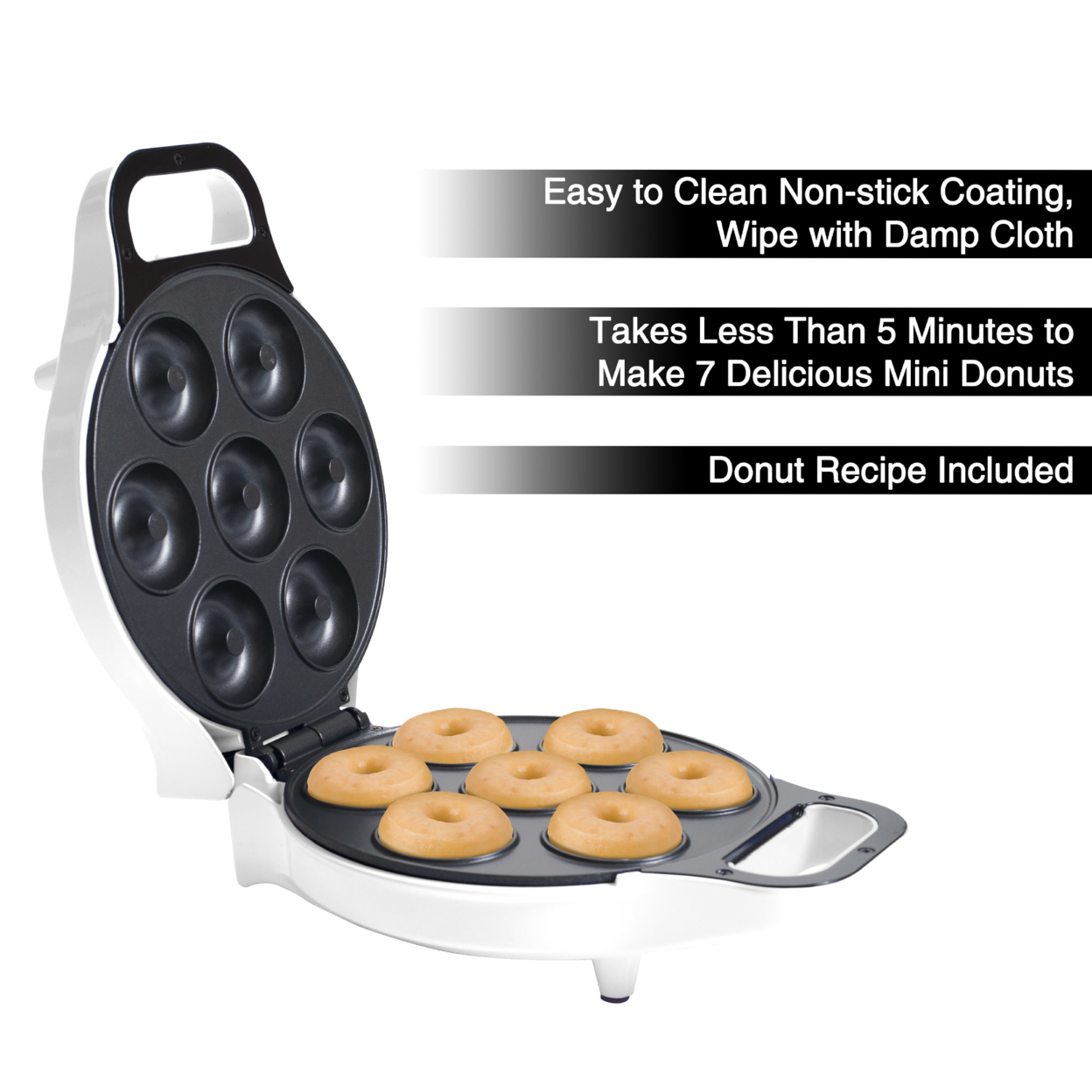 Electric Mini Donut Maker 7 Two-Inch Donuts Non Stick, No Oil Or Frying Makes Donuts In 3 - 5 Minutes