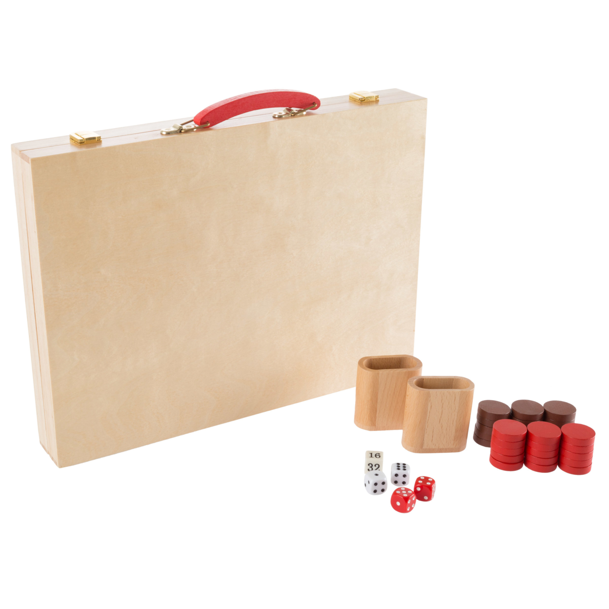 Wooden Backgammon Set Folding Travel Board Game Dice Cup 30 Wooden Pieces