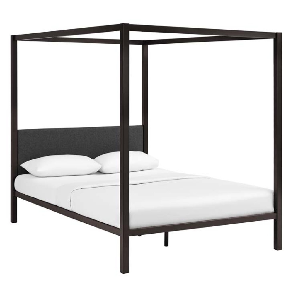 Raina Queen Canopy Bed Frame, Brown Gray