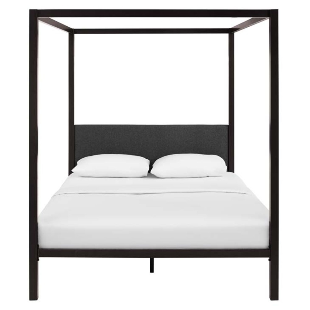Raina Queen Canopy Bed Frame, Brown Gray