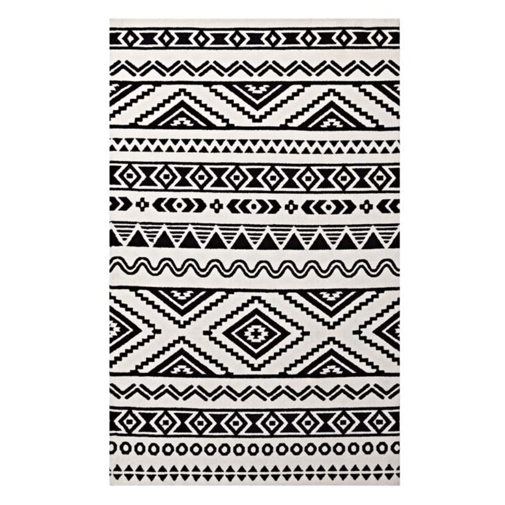 Haku Geometric Moroccan Tribal 5x8 Area Rug, Black And White