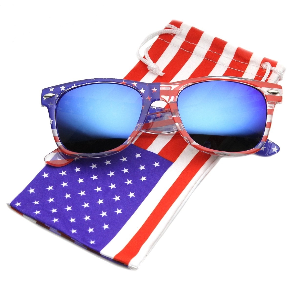 American Flag USA Patriotic Flash Mirror Lens Horn Rimmed Sunglasses - Patriot Series , Clear-Flag Mirror