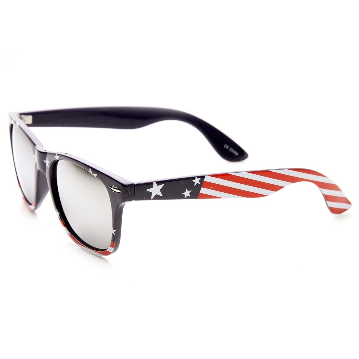 American Flag USA Stars And Stripes MIRRORED Horn Rimmed Sunglasses - Stars-Side Mirror