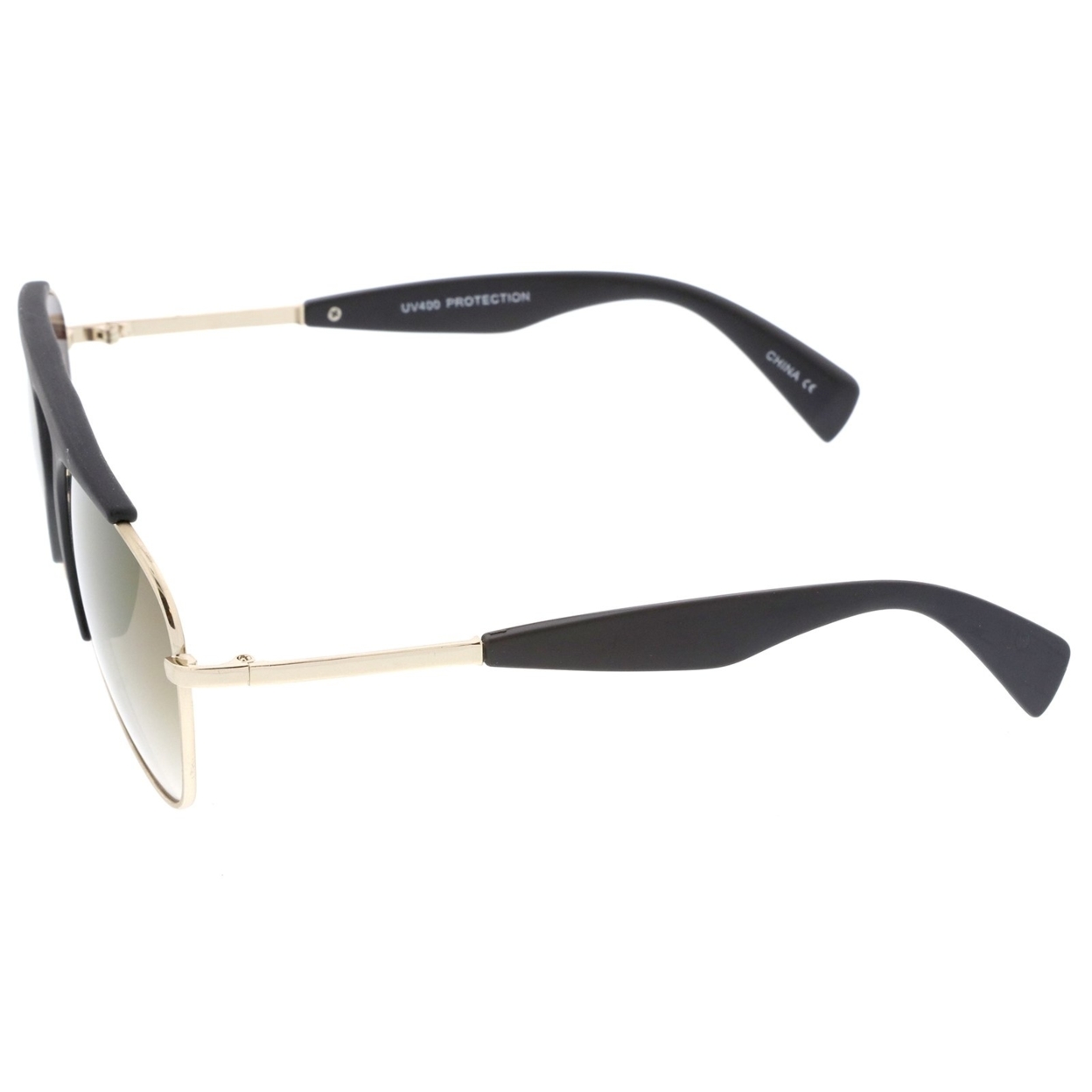 Bold Brow Bar Keyhole Nose Bridge Colored Mirror Lens Aviator Sunglasses 56mm - Matte Black-Gold / Gold Mirror