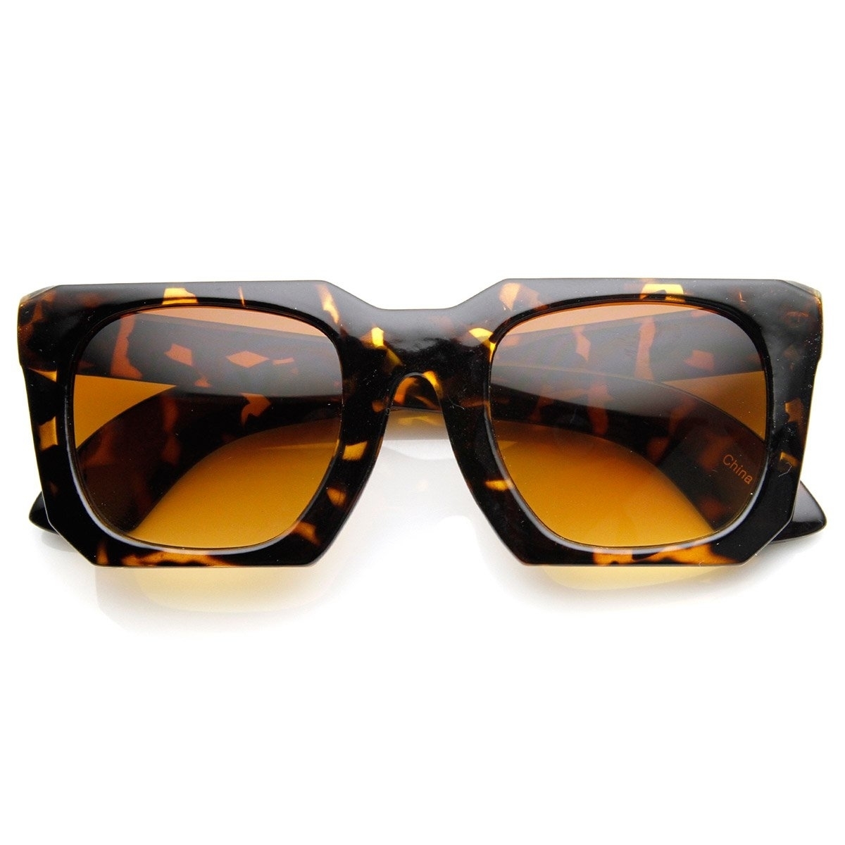 Bold Square Angled Frame Mod Horn Rimmed Sunglasses - Tortoise Brown