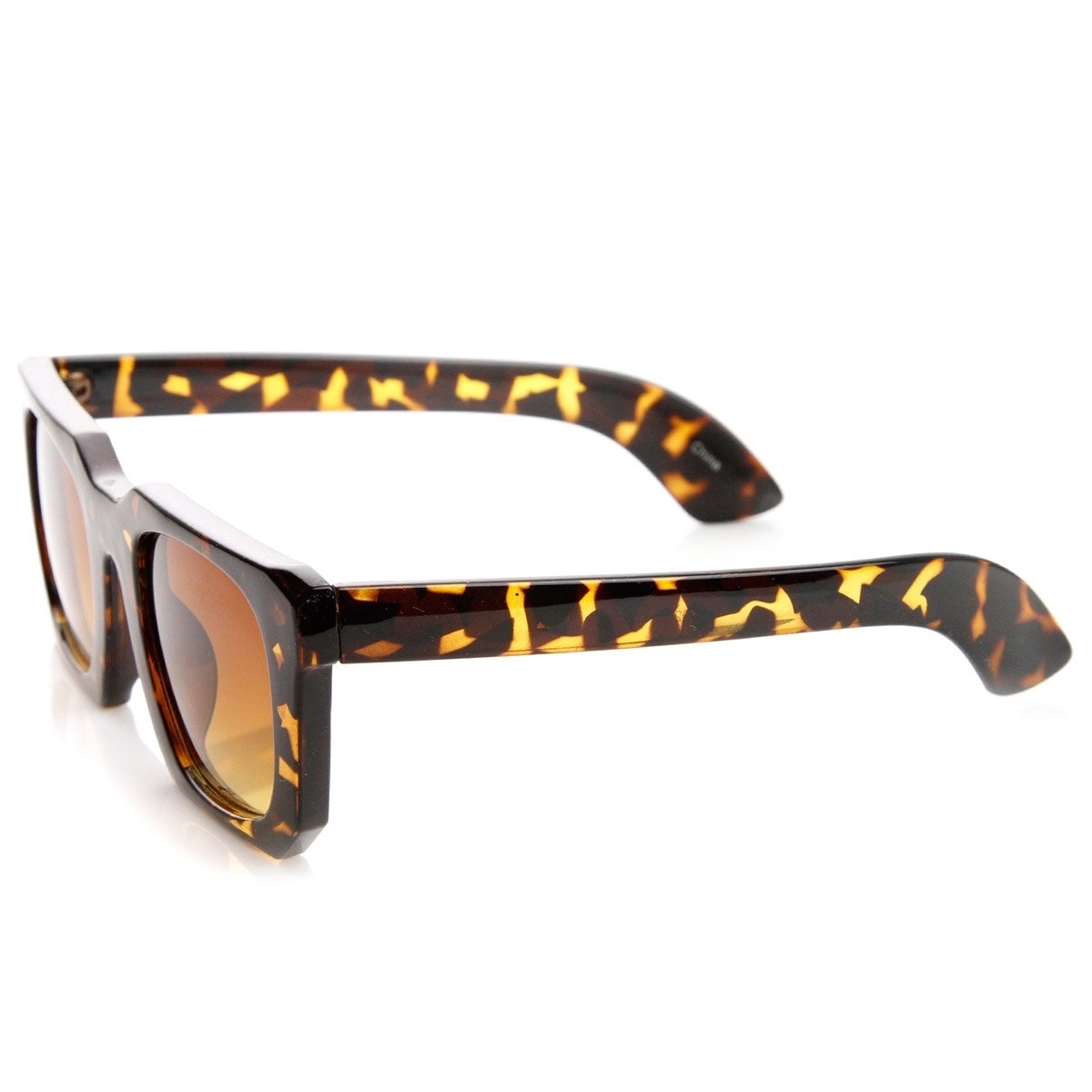 Bold Square Angled Frame Mod Horn Rimmed Sunglasses - Tortoise Brown