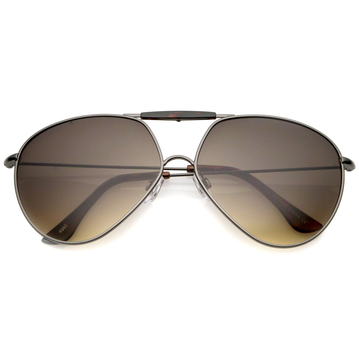 Casual Brow Bar Detail Slim Temple Metal Frame Aviator Sunglasses 62mm - Gold-Tortoise / Green