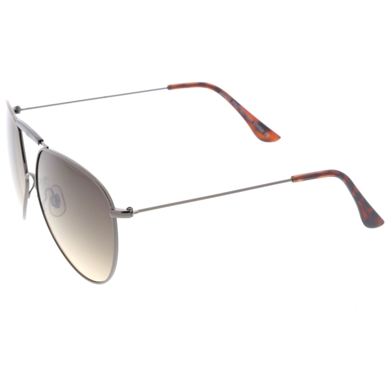 Casual Brow Bar Detail Slim Temple Metal Frame Aviator Sunglasses 62mm - Gold-Tortoise / Green