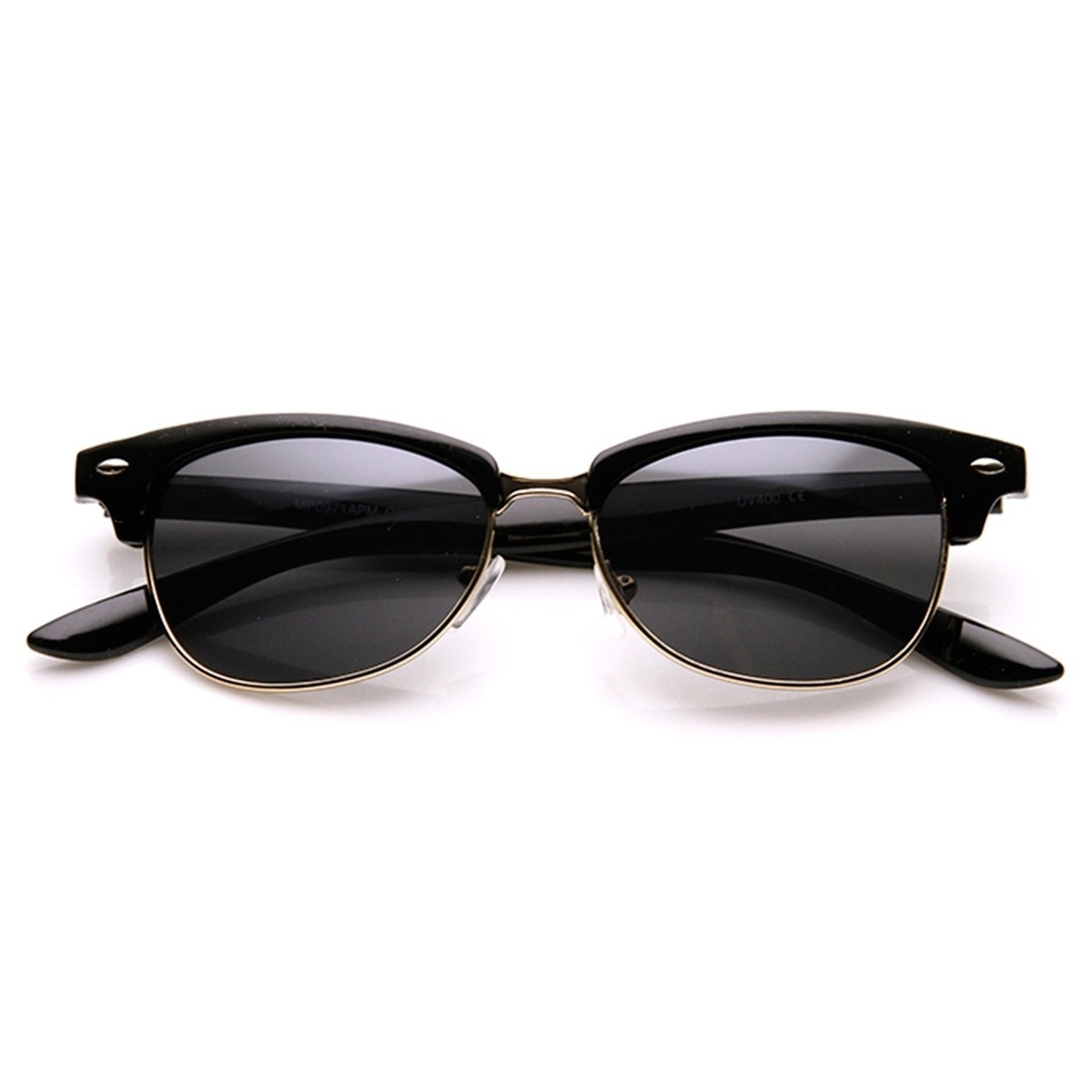 Classic Oval Shaped Semi-Rimless Half Frame Horn Rimmed Sunglasses - Black-Gold Smoke