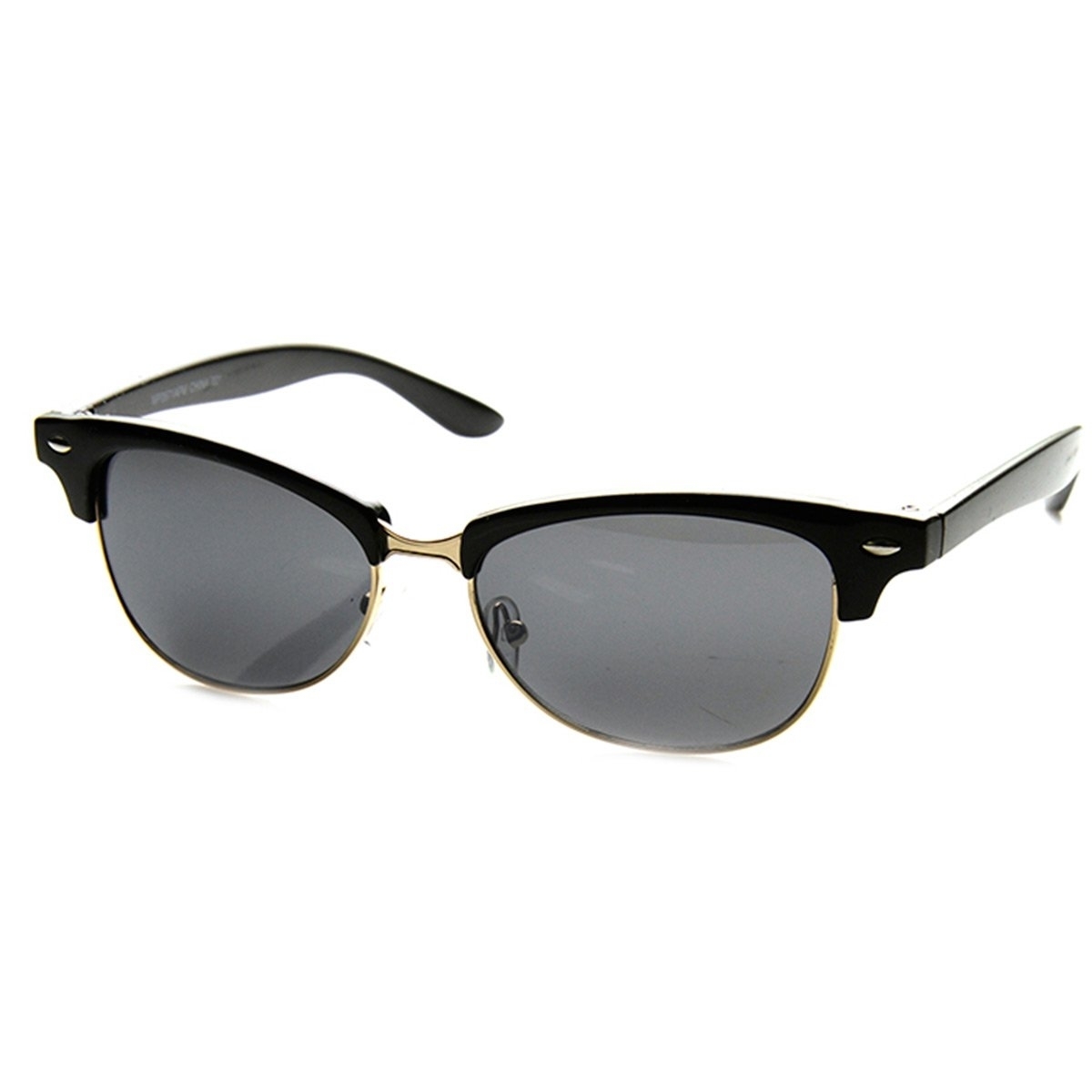 Classic Oval Shaped Semi-Rimless Half Frame Horn Rimmed Sunglasses - Black-Gold Smoke