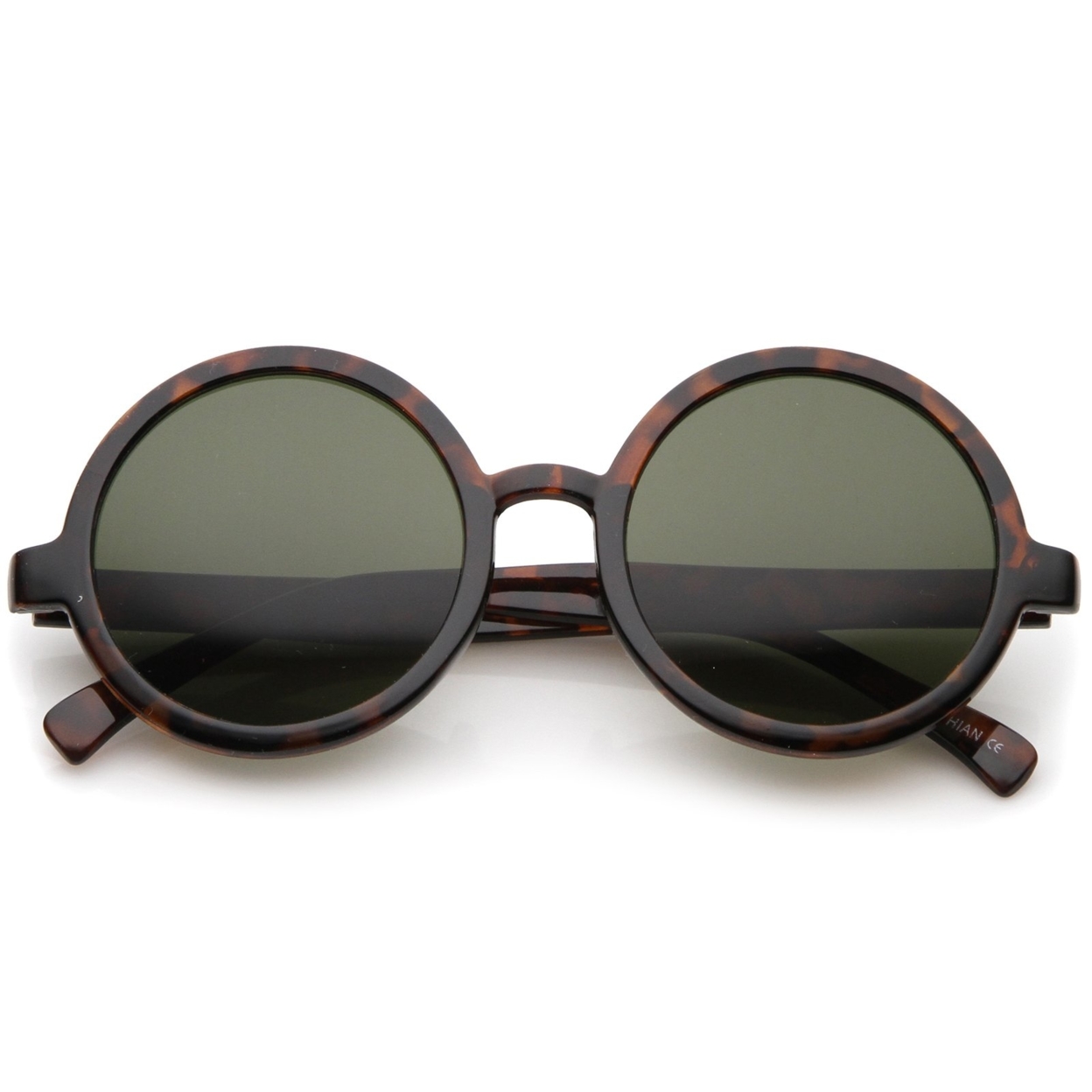 Classic Retro Horn Rimmed Neutral-Colored Lens Round Sunglasses 52mm - Tortoise / Green
