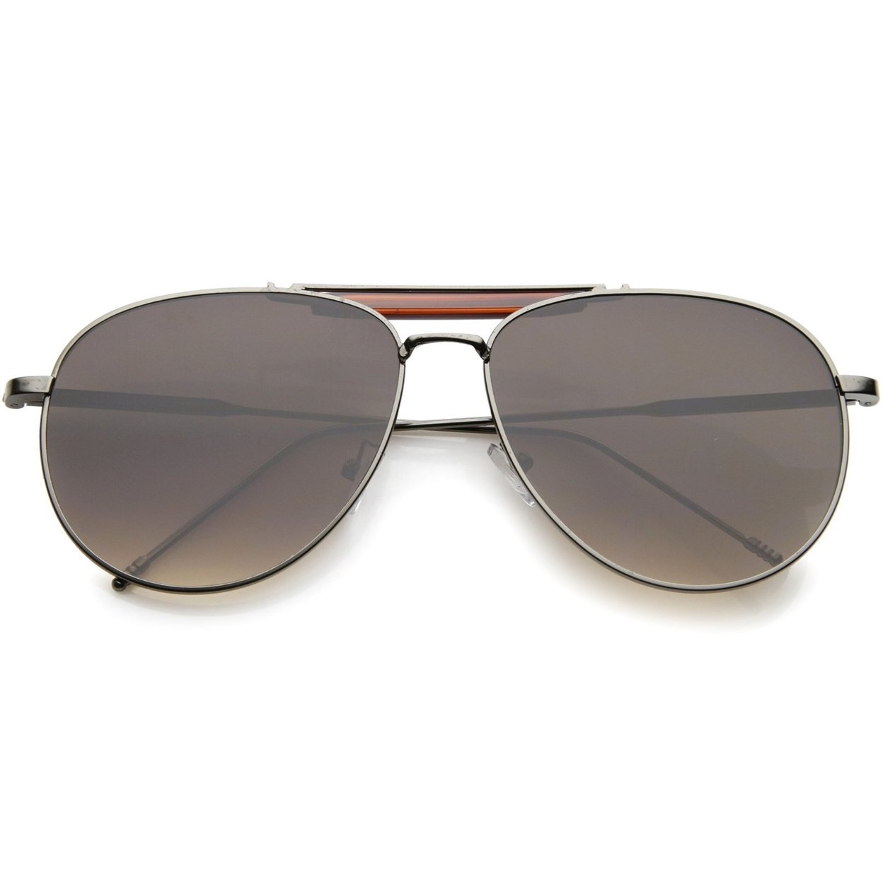 Classic Retro Metal Wire Teardrop Flat Lens Crossbar Aviator Sunglasses - Gunmetal-Brown / Lavender