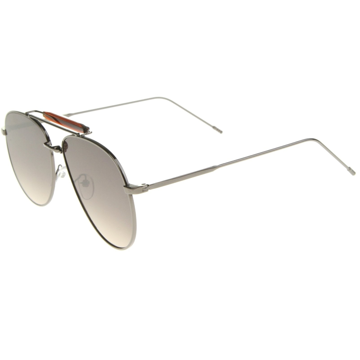 Classic Retro Metal Wire Teardrop Flat Lens Crossbar Aviator Sunglasses - Gunmetal-Brown / Lavender