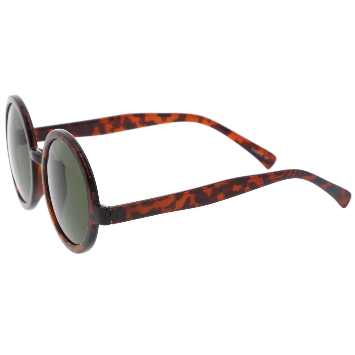 Classic Retro Horn Rimmed Neutral-Colored Lens Round Sunglasses 52mm - Tortoise / Amber