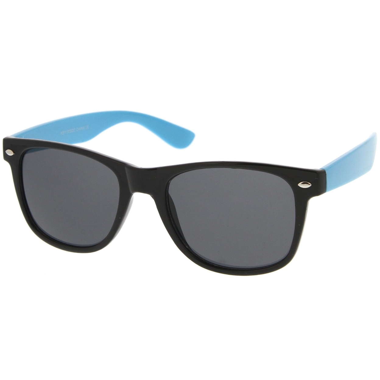 Classic Retro Two-Toned Neon Color Temple Horn Rimmed Sunglasses 54mm - Shiny Black-Blue / Smoke