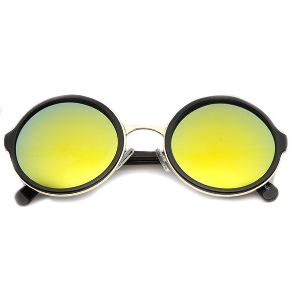 Classic Round Plastic Metal Frame With Flash Mirror Lens - Tortoise-Gold Fire