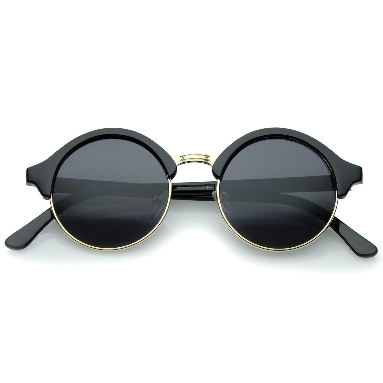 Classic Semi-Rimless Metal Nose Bridge P3 Round Sunglasses 47mm - Black-Gold / Lavender