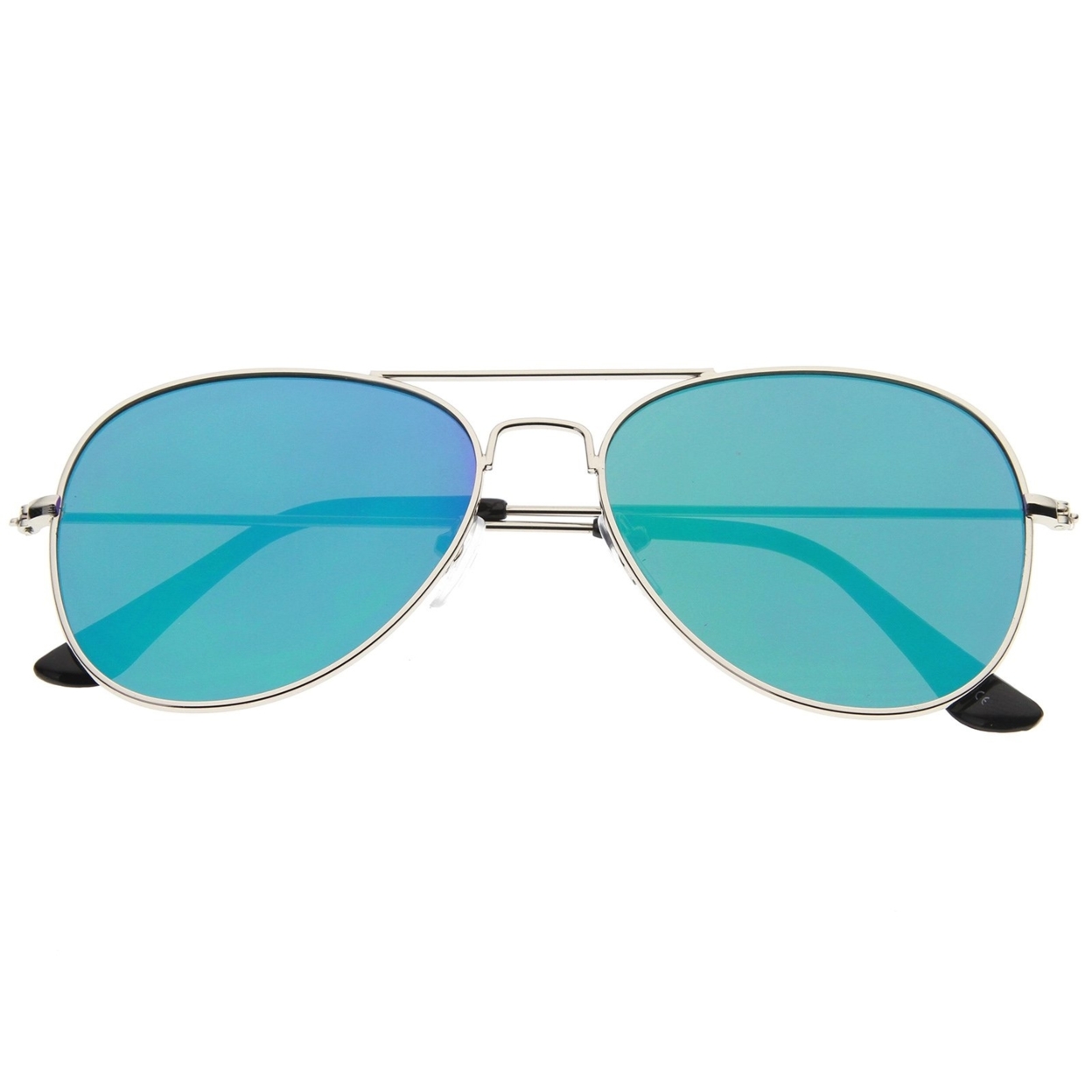 Classic Teardrop Full Metal Flash Mirrored Flat Lens Aviator Sunglasses 59mm - Silver / Blue