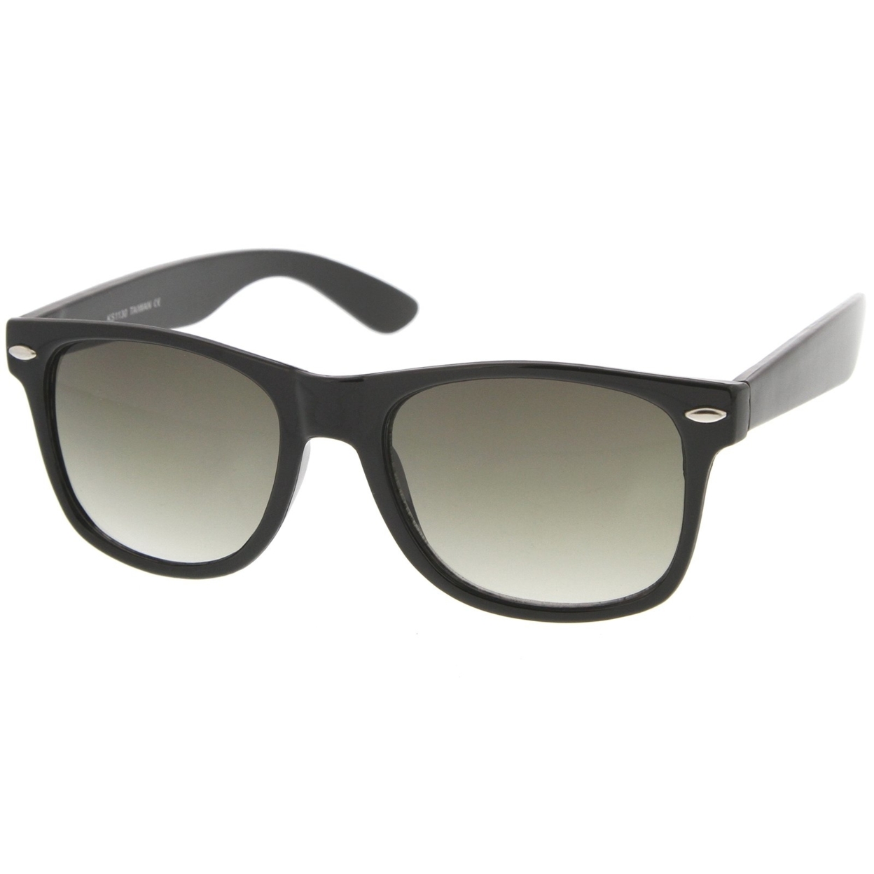 Classic Wide Temples Neutral-Hued Square Lens Horn Rimmed Sunglasses 54mm - Shiny Black / Grey-Gradient