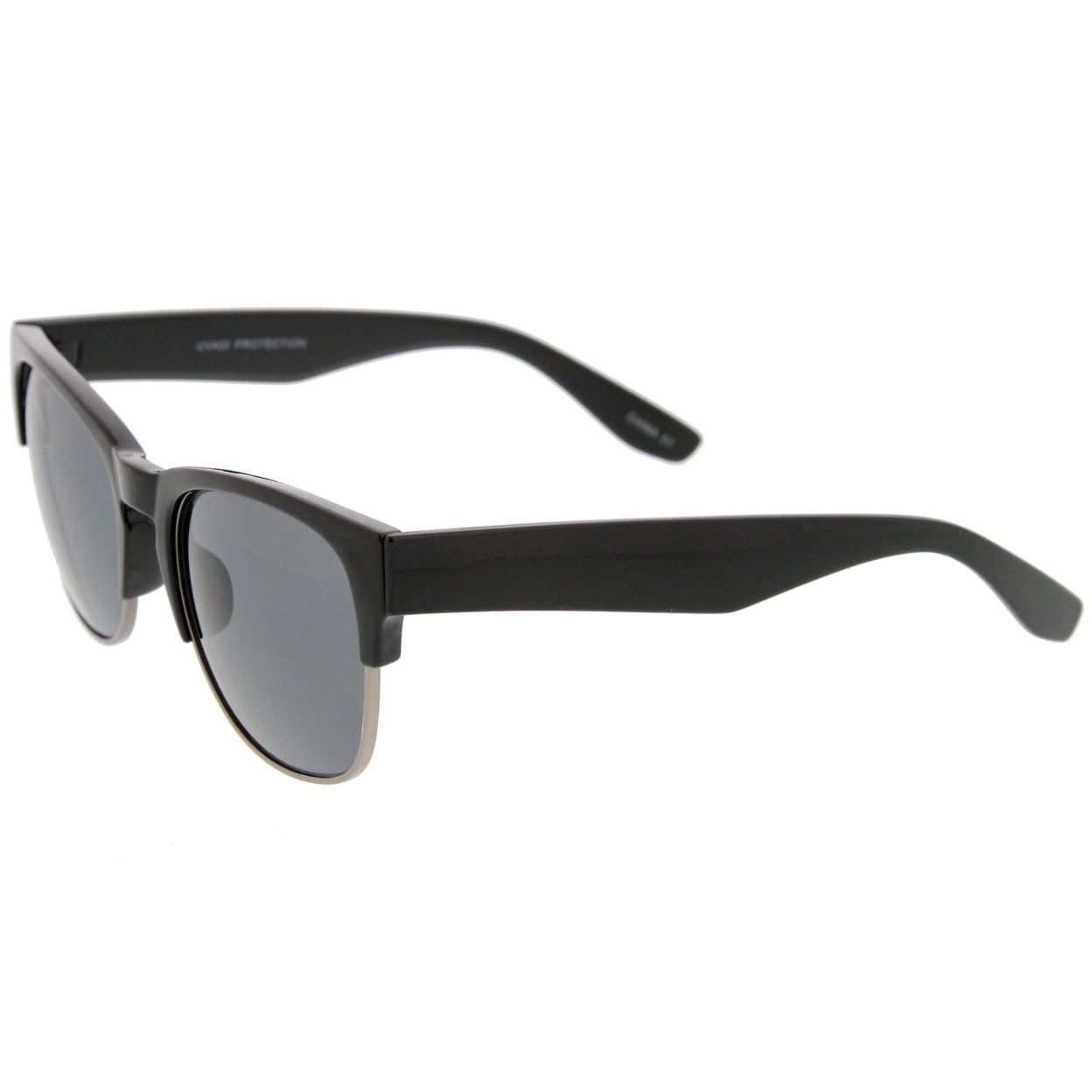 Contemporary Wide Temple Keyhole Nose Bridge Half-Frame Sunglasses 54mm - Shiny Black-Black / Smoke
