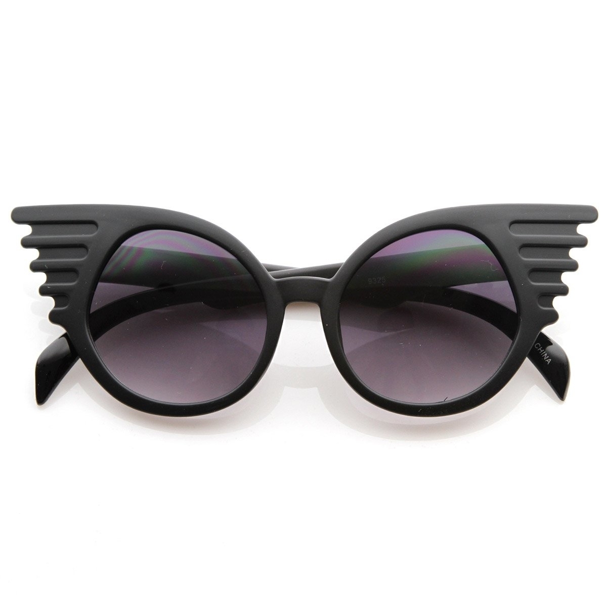 Designer Inspired Fashion Eccentric Unique Round Circle Winged Sunglasses - Black