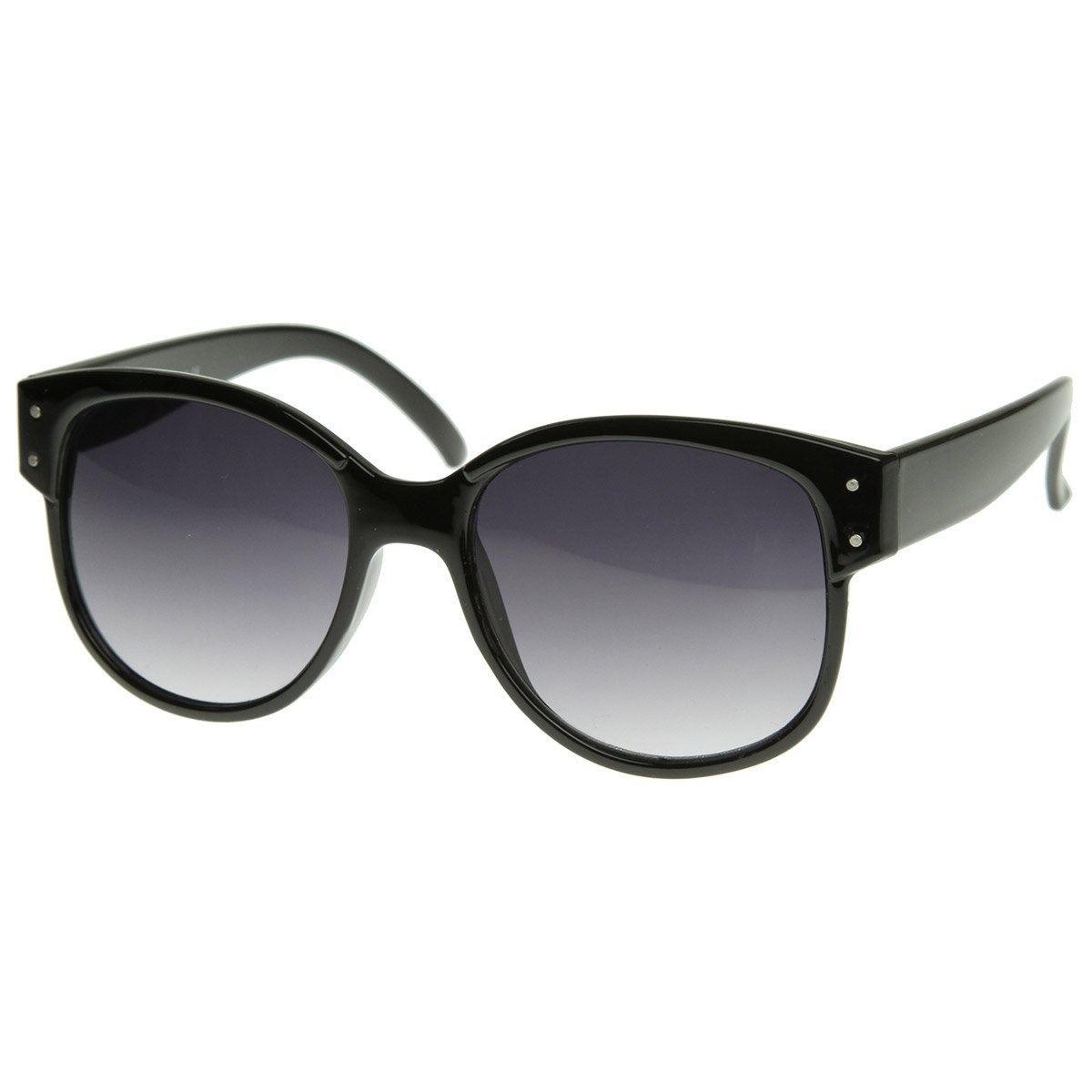 Designer Inspired Large Oversized Retro Style Sunglasses With Metal Rivets - Tortoise