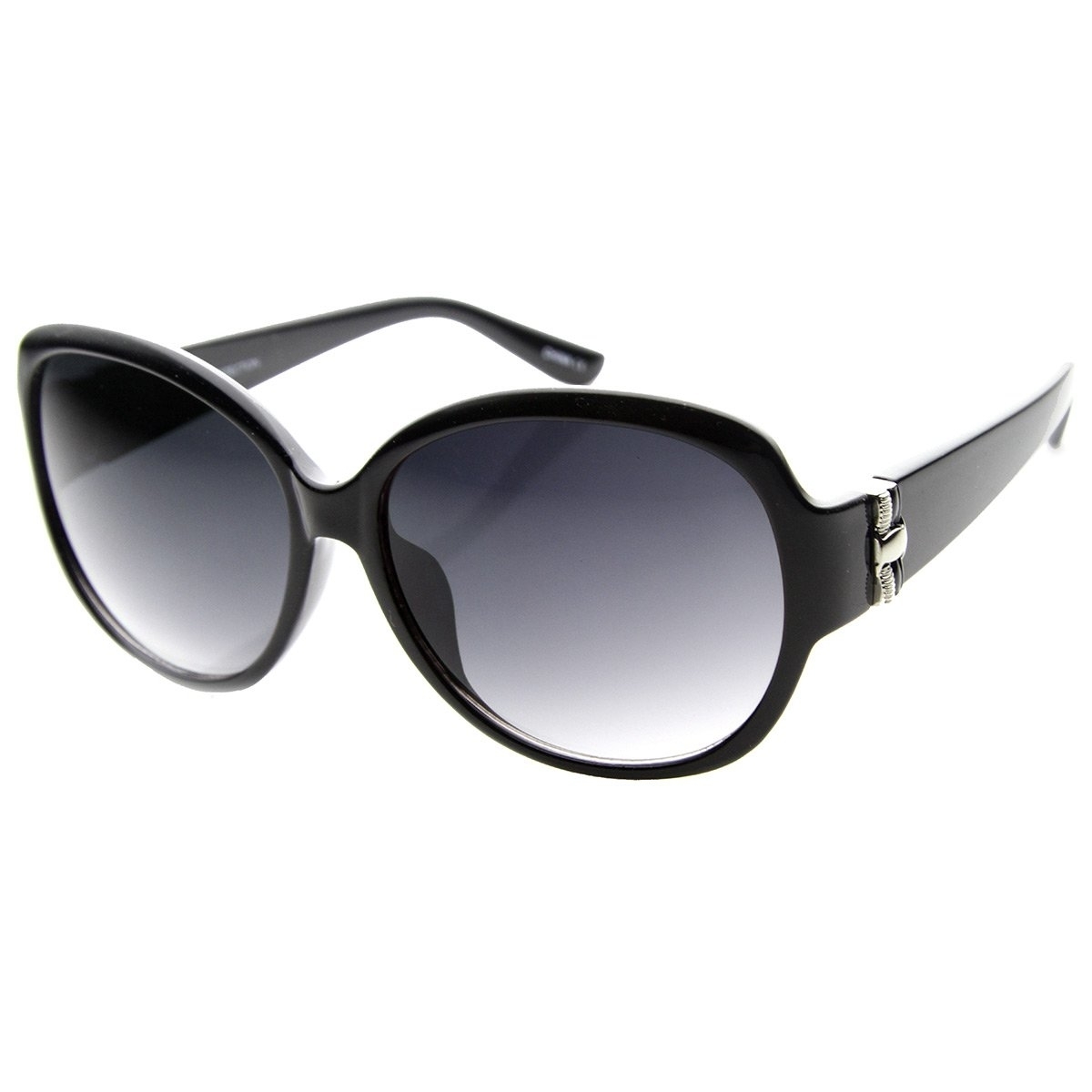 Designer Large Metal Accent Round Oversized Sunglasses - Black-Black Lavender