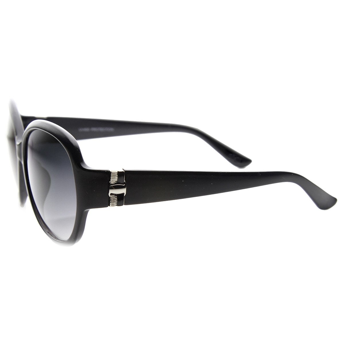 Designer Large Metal Accent Round Oversized Sunglasses - Black-Black Lavender