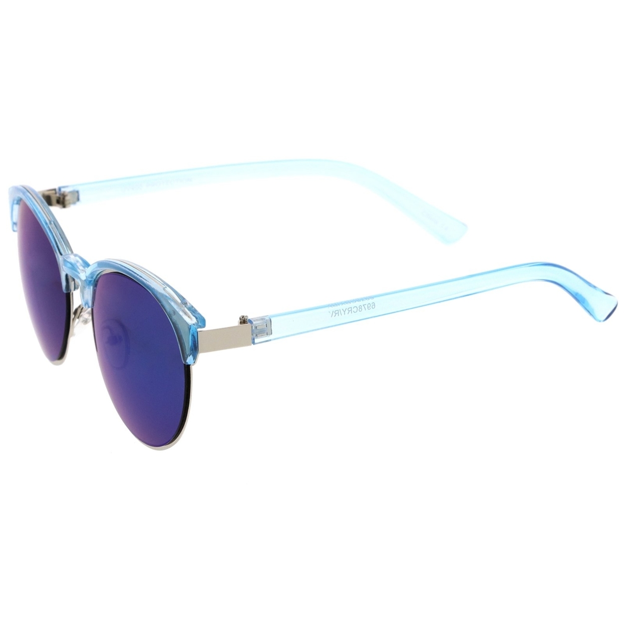 Double Nose Bridge Metal Trim Mirror Lens Round Cat Eye Sunglasses 55mm - Purple-Silver / Purple Mirror