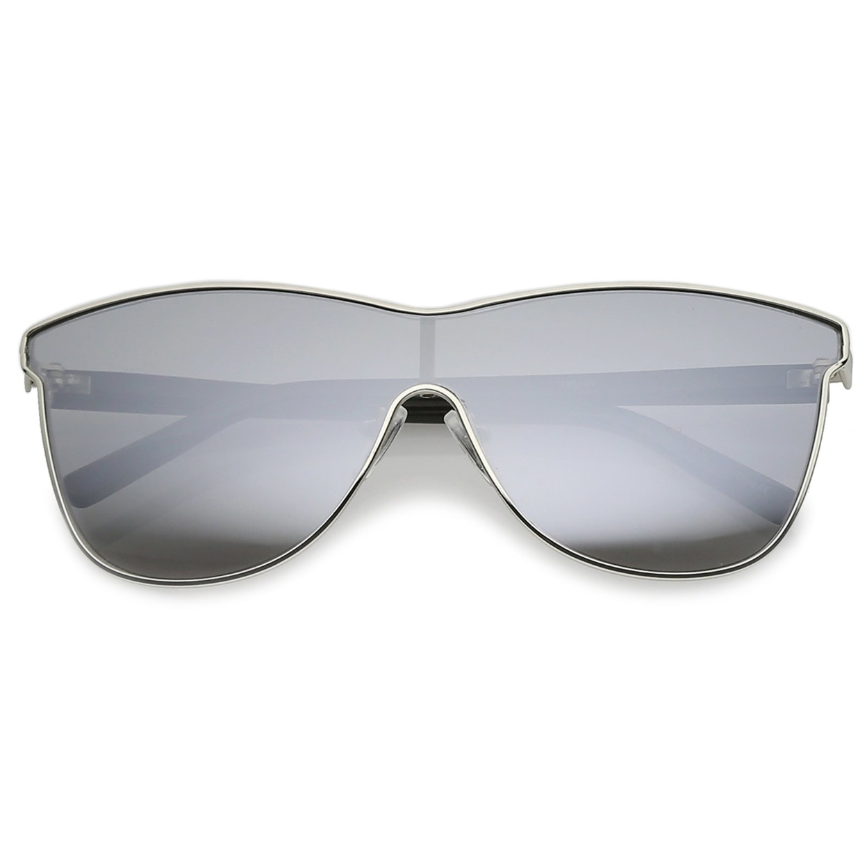 Futuristic Horn Rimmed Colored Mirror Mono Lens Cat Eye Sunglasses 65mm - Silver / Silver Mirror