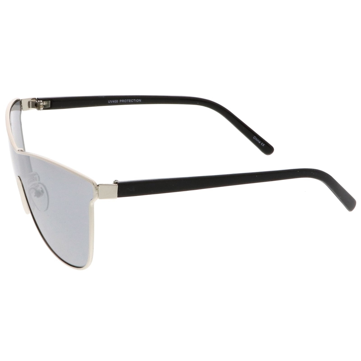 Futuristic Horn Rimmed Colored Mirror Mono Lens Cat Eye Sunglasses 65mm - Gold / Gold Mirror
