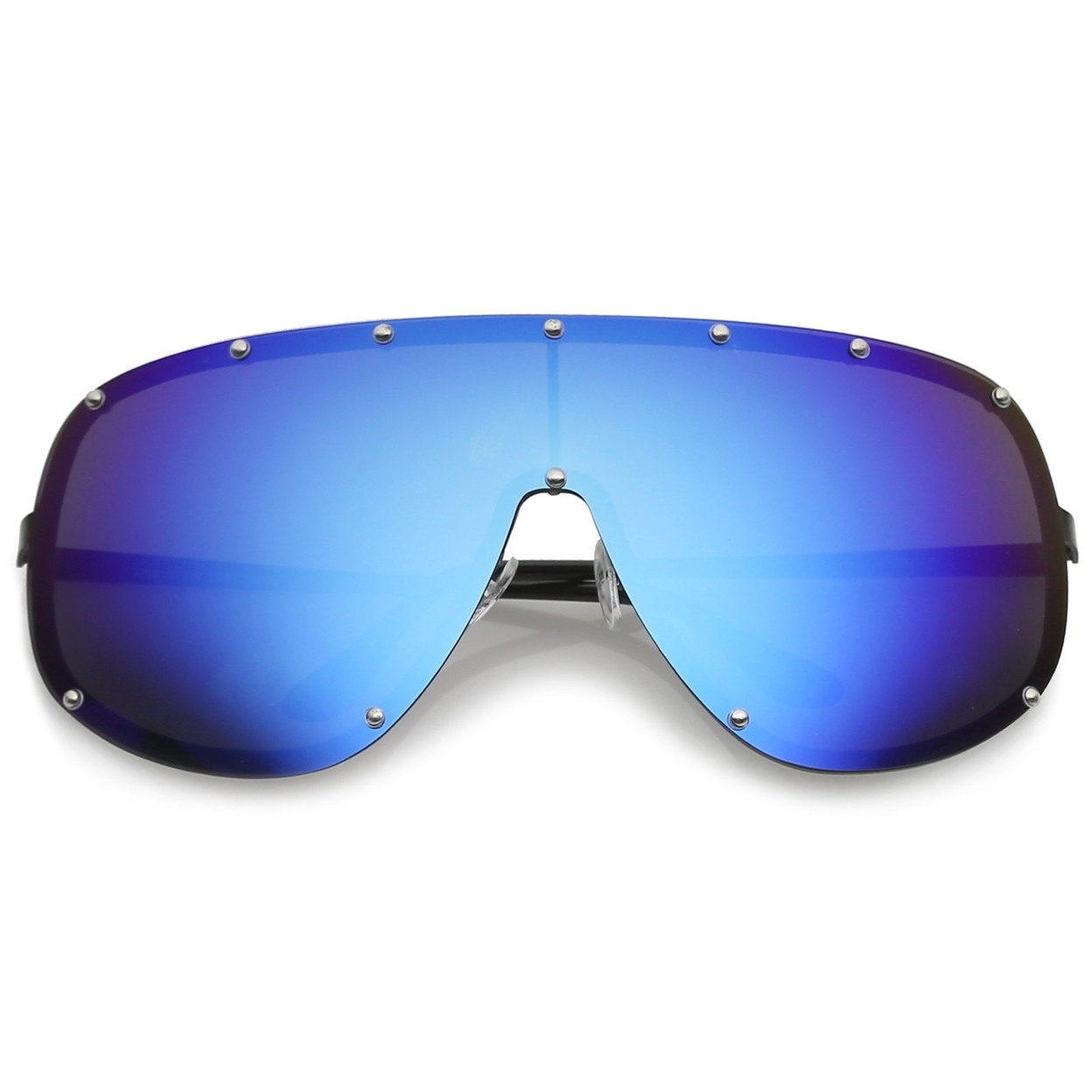 Futuristic Oversize Rimless Colored Mirrored Mono Lens Shield Sunglasses 75mm - Gold / Brown Mirror