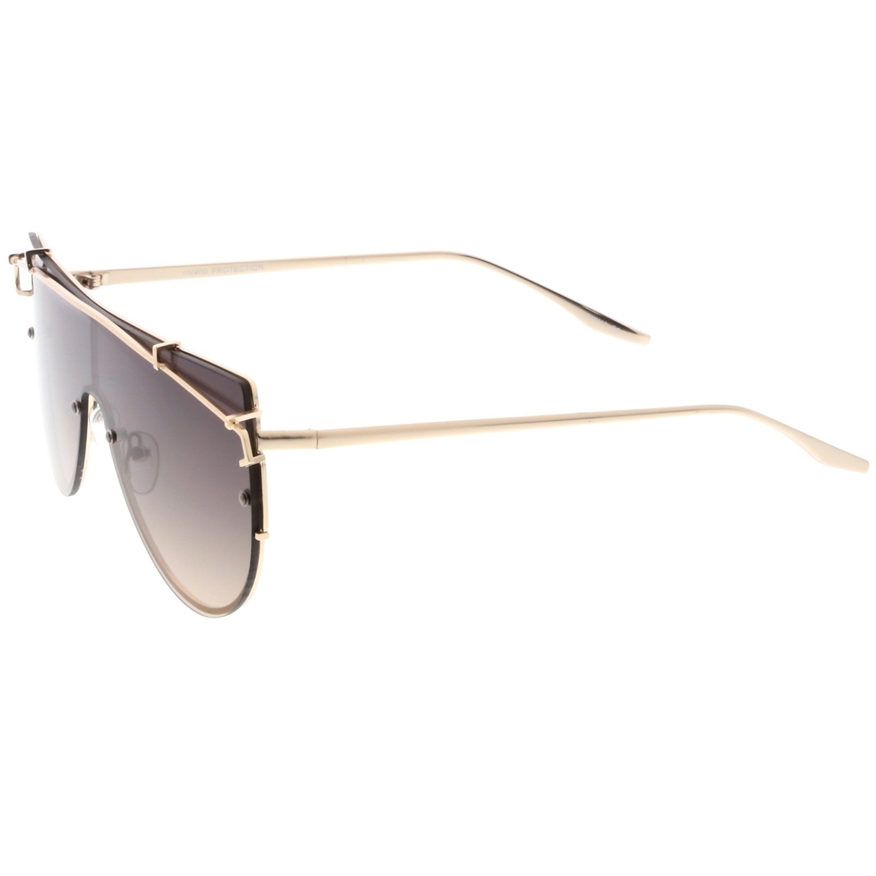 Futuristic Rimless Metal Crossbar Nuetral Colored Mono Lens Shield Sunglasses 64mm - Gold / Brown