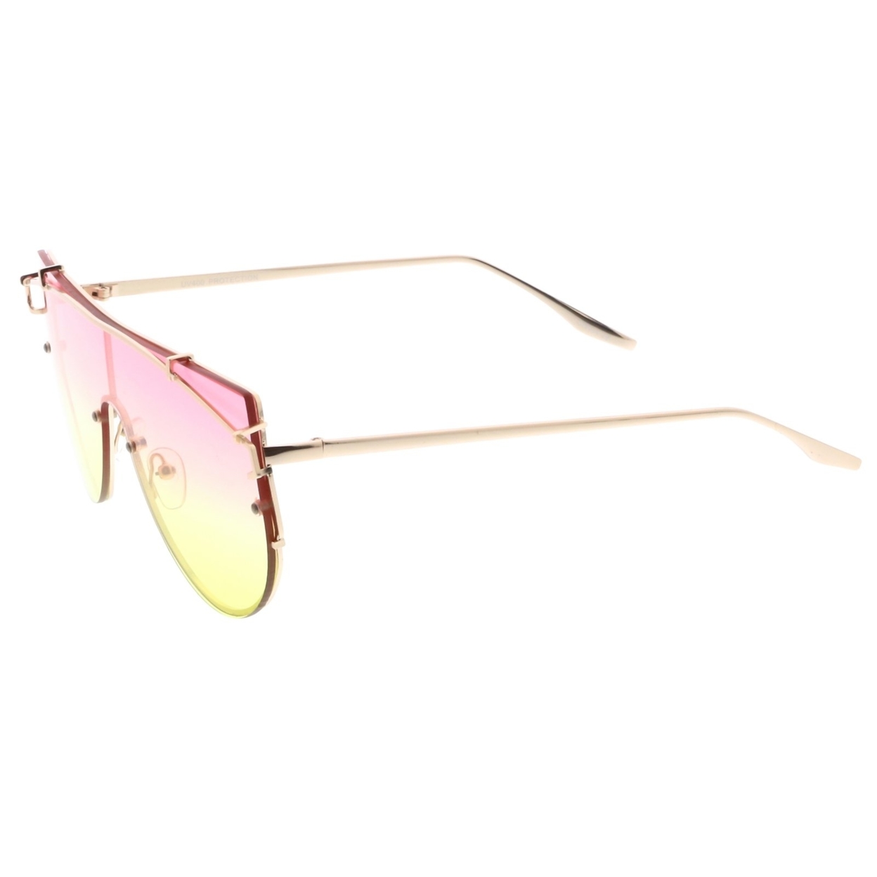 Futuristic Rimless Metal Crossbar Gradient Colored Mono Lens Shield Sunglasses 61mm - Silver / Blue-Yellow