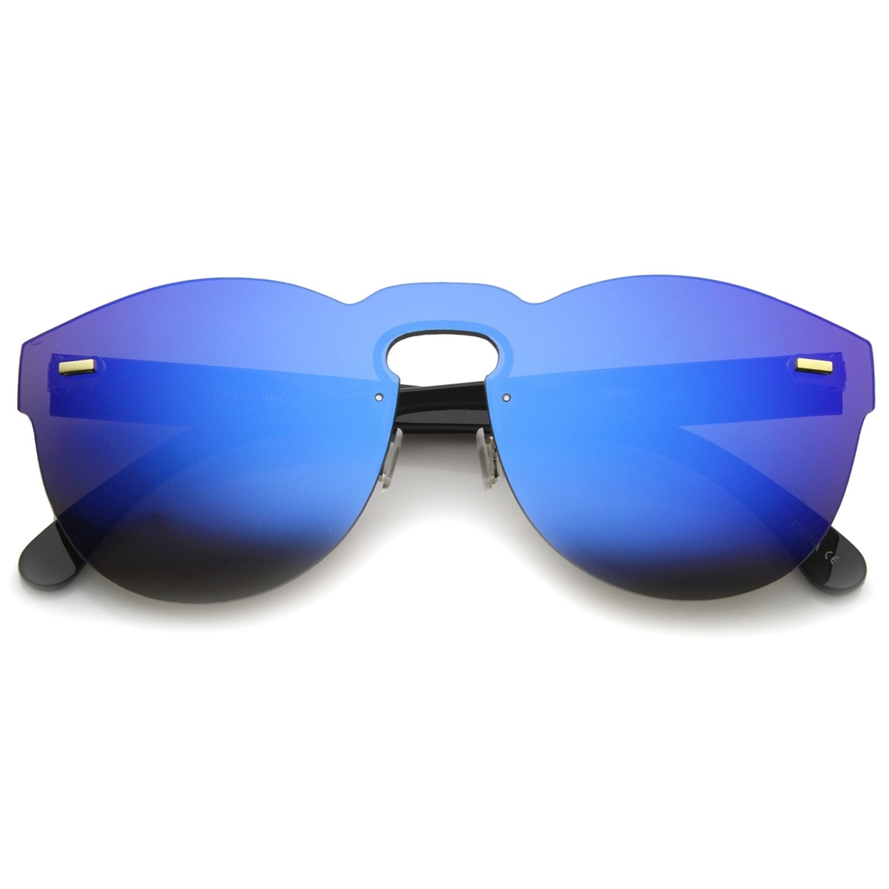 Futuristic Rimless Mono Flat Lens Horn Rimmed Shield Sunglasses 73mm - Black / Gold Mirror
