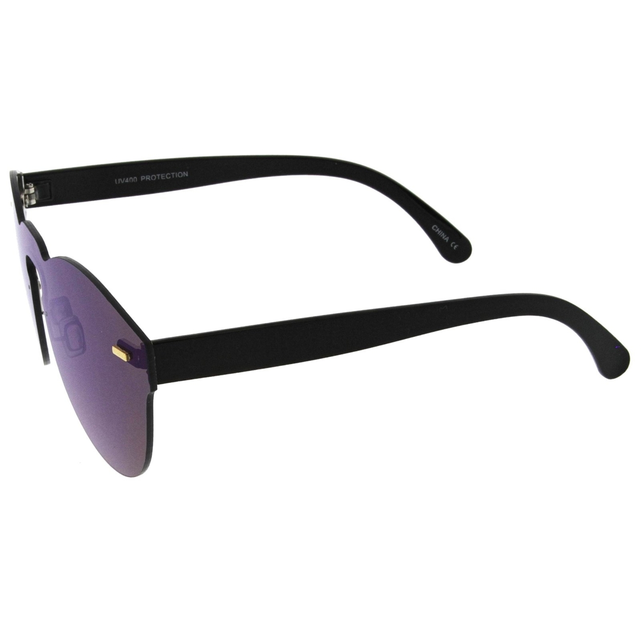 Futuristic Rimless Mono Flat Lens Horn Rimmed Shield Sunglasses 73mm - Black / Gold Mirror